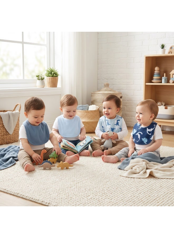 RooRound Baby Bibs 4 Pack - Soft & Absorbent 100% Cotton Adjustable Bibs for Newborn, Infant & Toddlers: Drooling, Teething, Feeding, Stain-Resistant A-Class Safe Neutral (Blue) - Image 2